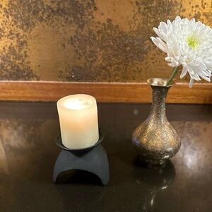 MCM Heavy Black Iron Tripod Pillar Candle Holder With Spike